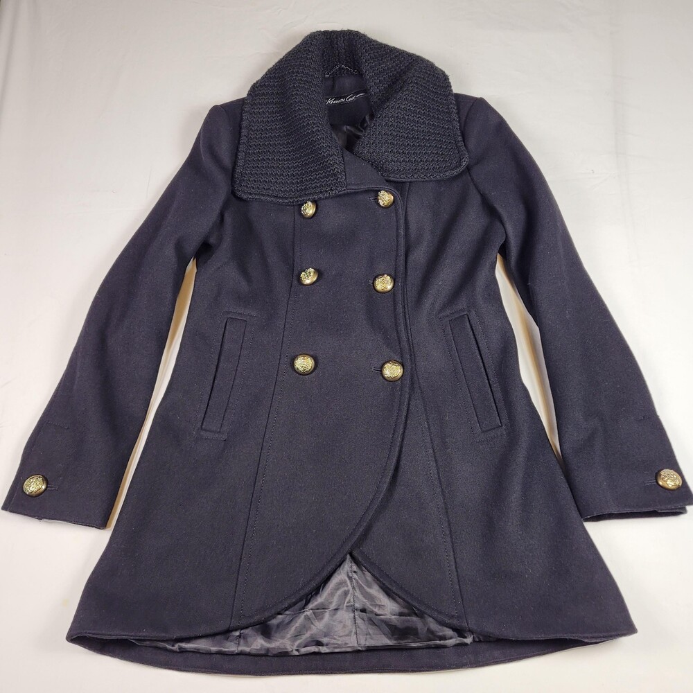 Kenneth Cole New York Coat Womens 6 Double Breasted Shawl Collar Gold Buttons